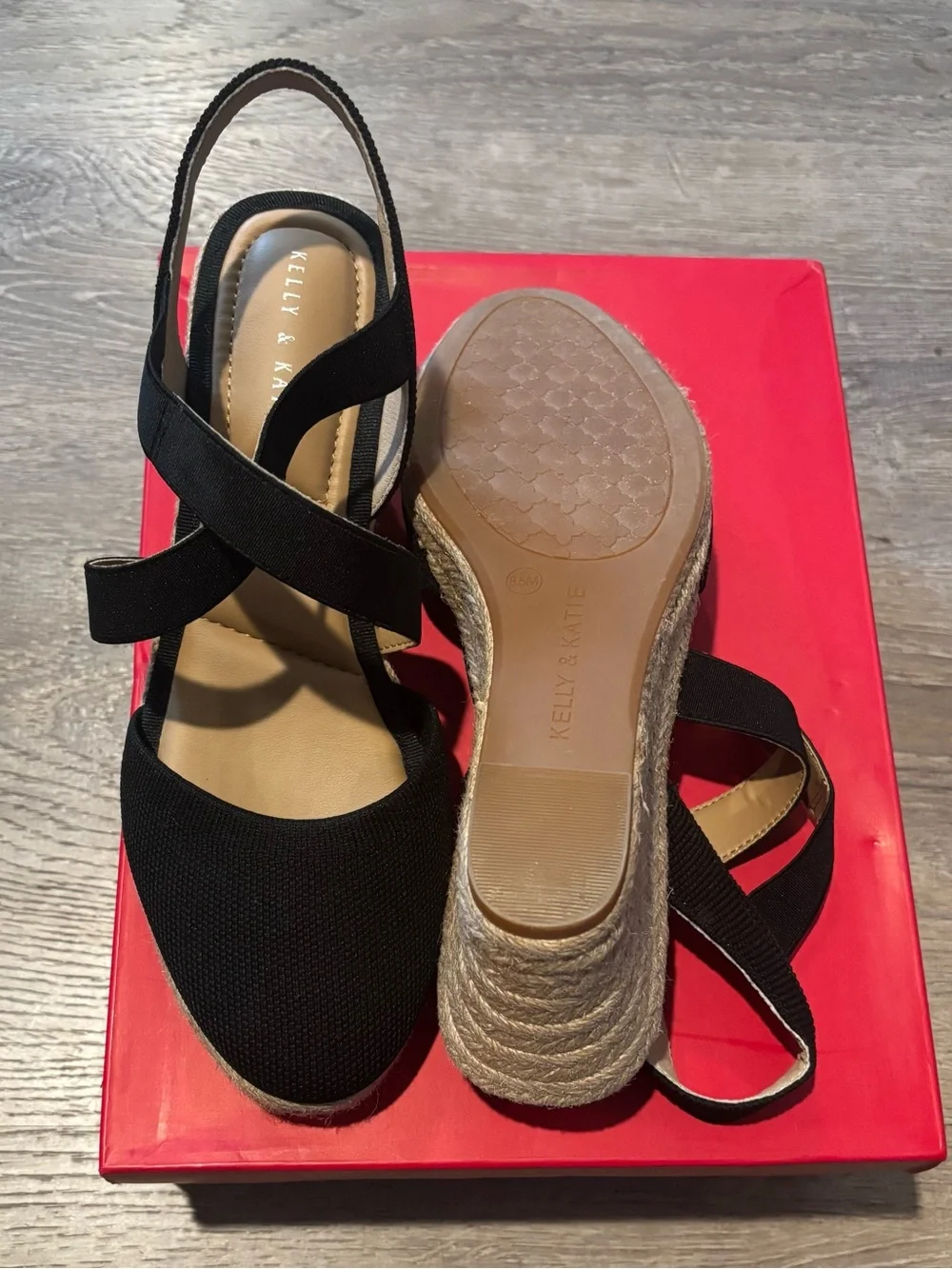 Kelly & Katie Black Espadrille Wedge Sandals with Cross Straps size 8.5